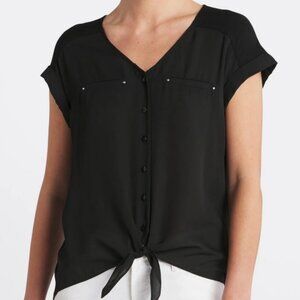 FORTUNE + IVY Lucy Mixed Material Tie-Front Blouse